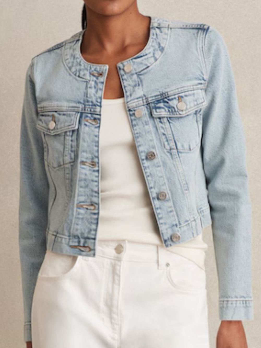 Reiss medora Light Blue Cropped Denim Jacket size 14